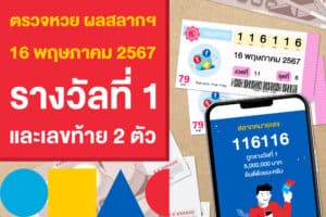 ตรวจหวย ผลสลากฯ 16 พฤษภาคม 2567 รางวัลที่ 1 และเลขท้าย 2 ตัว